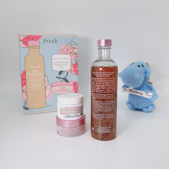 Fresh Rose Dewy Deep Hydration Trio 3 pc Skin Care Toner Mask Gift Set Limited - Picture 2 of 11